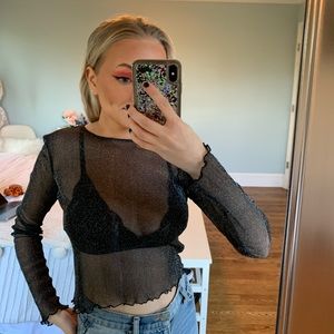 LA hearts shimmer black top